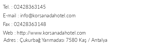 Korsan Ada Hotel telefon numaralar, faks, e-mail, posta adresi ve iletiim bilgileri